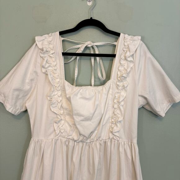 ASOS Design Denim Mini Dress Womens 14 White Square Neck Frill Smock Babydoll - Picture 5 of 13